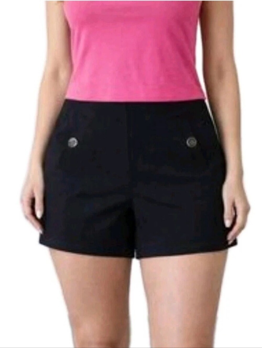 MESSINI size‎ Large High Rise Pull On Shorts Button Accent Black